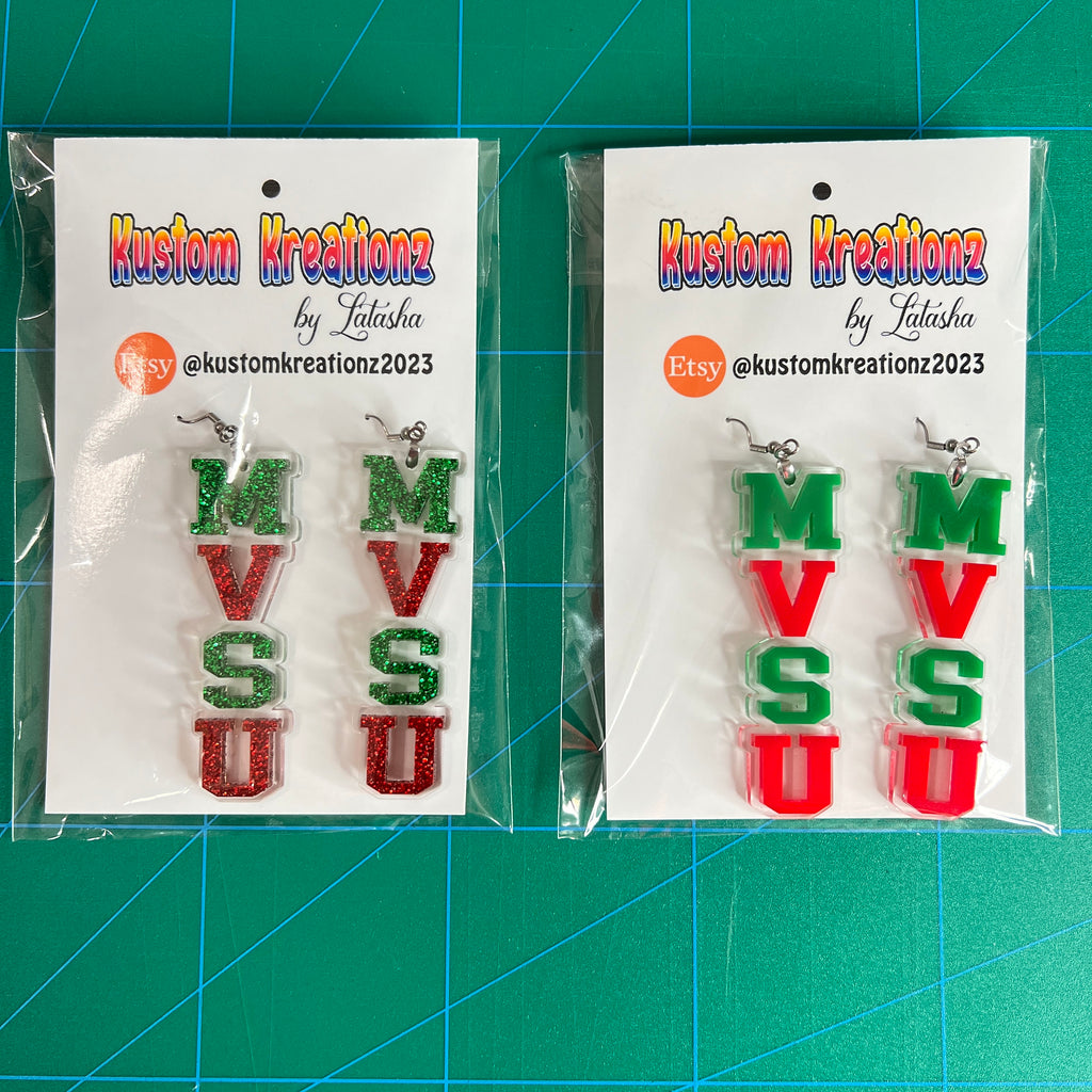 Laser Cut MVSU Acrylic Hypo-allergenic Earrings Glitter or Glossy