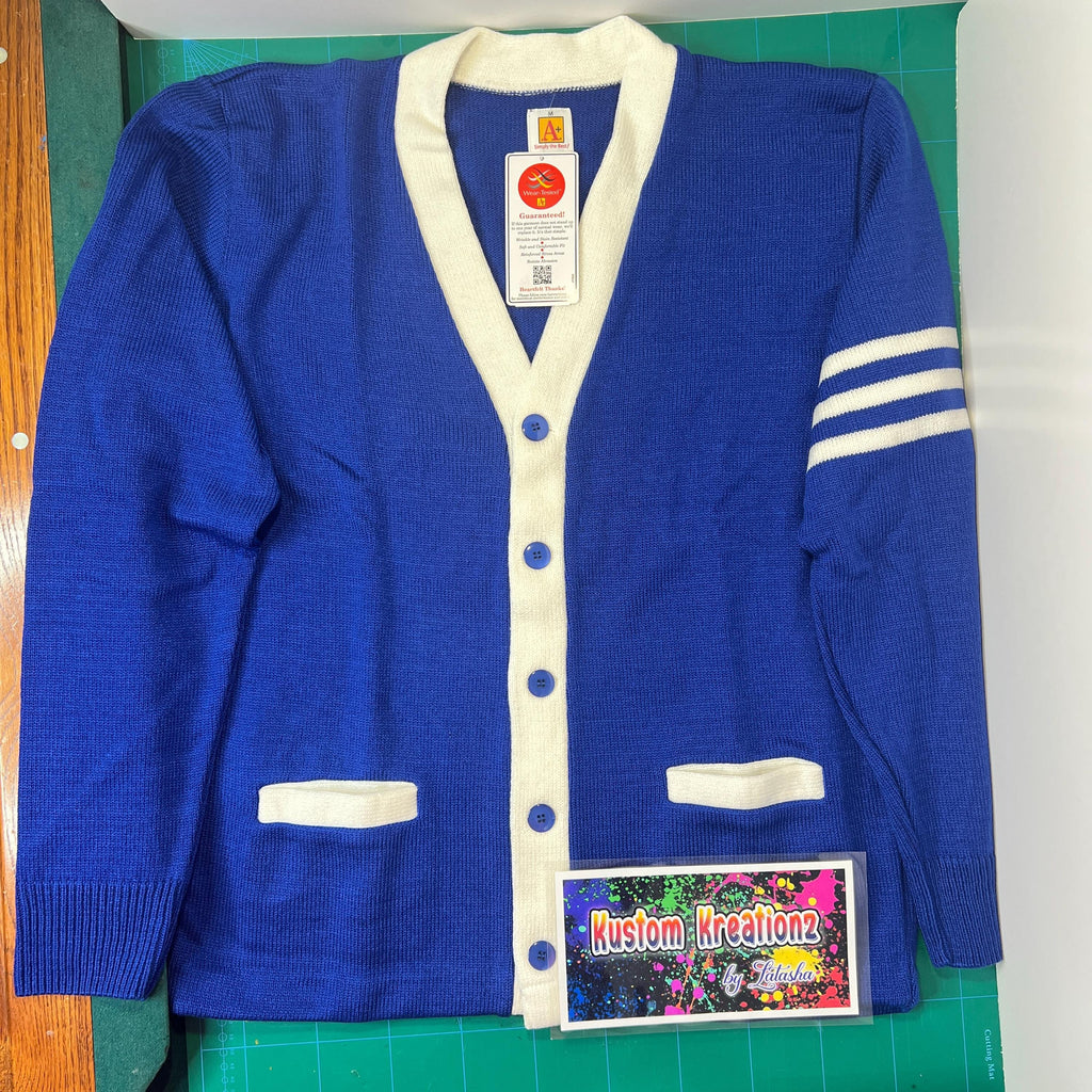 Unisex Varsity Cardigan Royal Blue and White - image 2