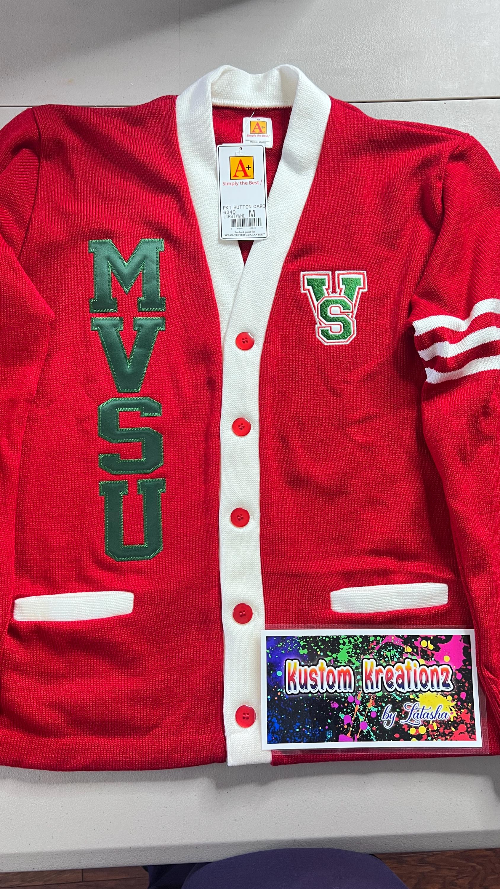 MVSU Athletic Unisex Varsity Cardigan Red and White