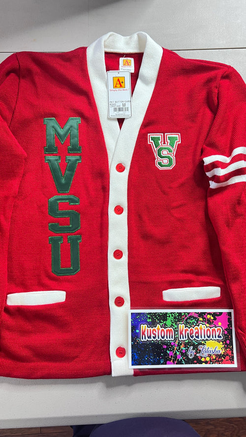 MVSU Athletic Unisex Varsity Cardigan Red and White